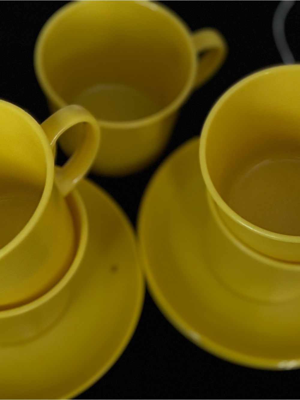 70s Yellow Plastic Teacup and Saucer Set - Bright Yellow Home Dining